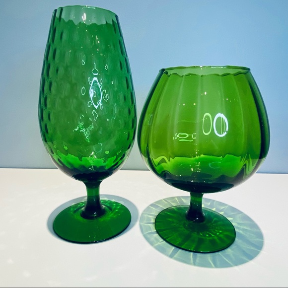 Vintage Accents Empoli Brandy Snifter Glass Green Optic Vase Mcm
